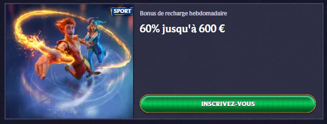 Bonus de recharge hebdomadaire LolaJack de 60 % jusqu'à 600 €
